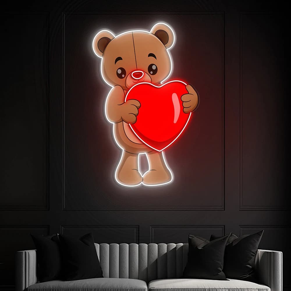 Bear with Heart Neon Sign Personalized Sweet Home Decor Cute Bear LED Wall Art Bedroom Kids Room Custom Anime Night Light Lamo