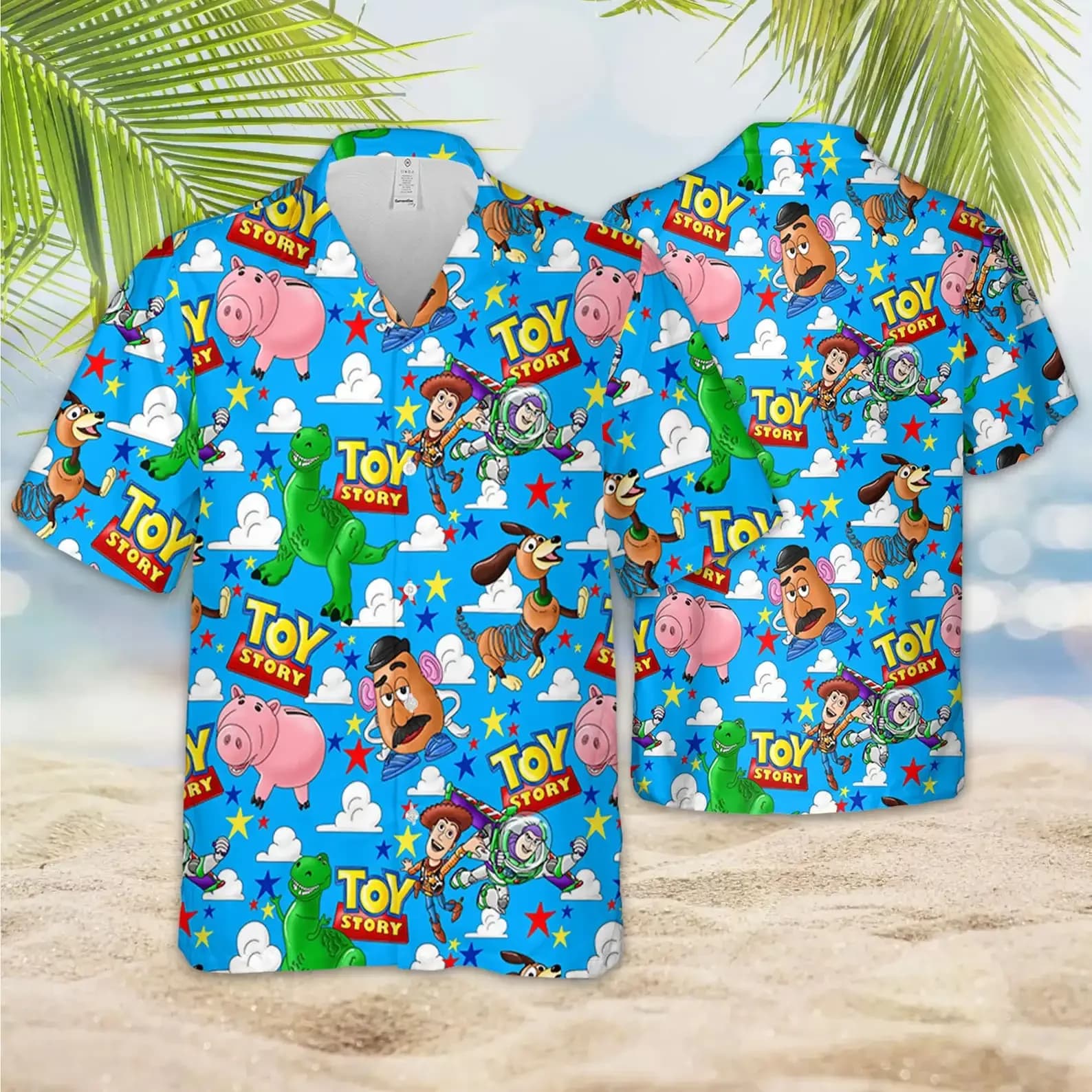 Toy Story Hawaiian Shirt Mens Women Short Sleeve Button Up Shirt Woody Buzz Lightyear Hawaiian Shirt Cartoon Kids Beach Shirt