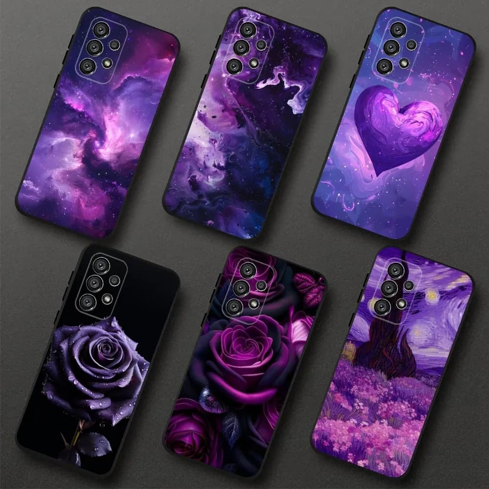 Purple Asethetic Phone Case For Samsung Galaxy A20,A21s,A22,A31,A32,A52,A53,A72,73,A80,A91 Soft Black Cover