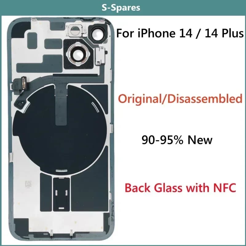 90% New, Original Disassembled Back Cover Rear Glass For iPhone 14 Plus 14, with NFC Wireless Charger Assembly Replacement