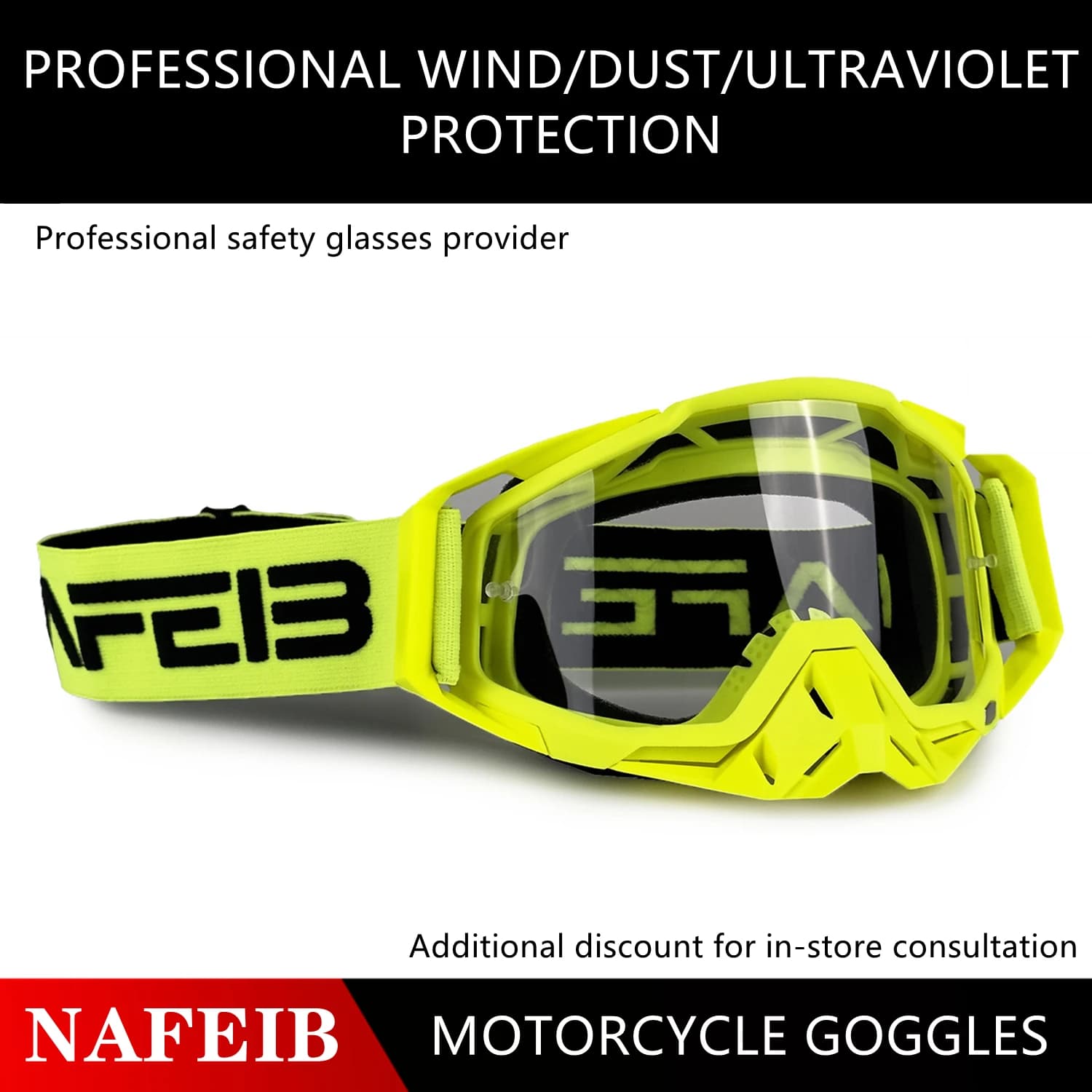 NAFEIB Motocross Glasses Motorcycle Sunglasses Man Windproof Protection Skiing Cycling Racing Off-Road Goggles Tear-off Film
