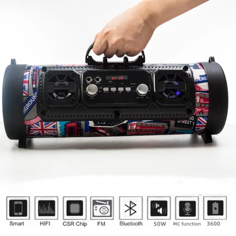 Bluetooth Speaker Subwoofer Portable Powerful Soundbar with FM Radio 50W Wireless Support Mic KTV Boombox Caixa De Som Soundbar
