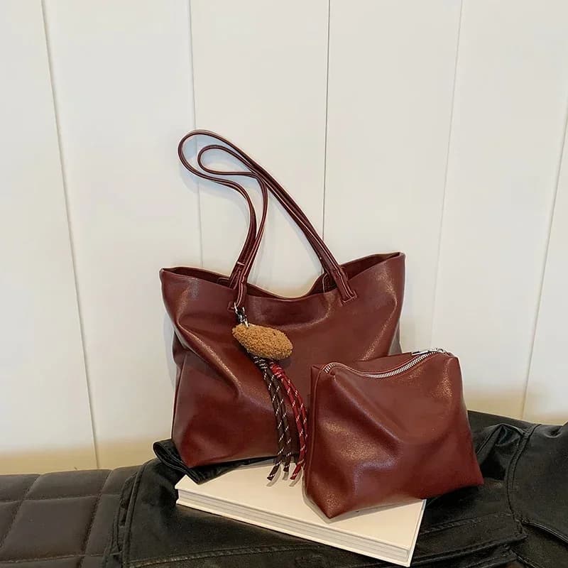 Solid PU High End Minimalist Large Capacity Tote Bag for Women Fashionable Versatile Shoulder Bag Hot Sale Light Luxury Handbags