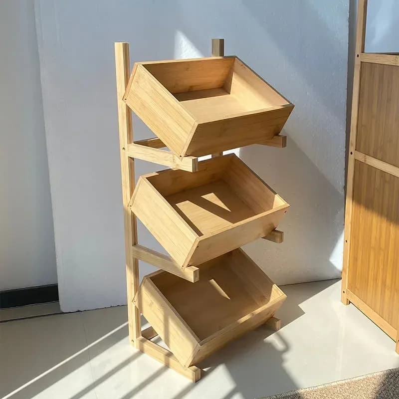 Bamboo storage rack, adjustable home  box, wooden three-layer  rack, floor   rack