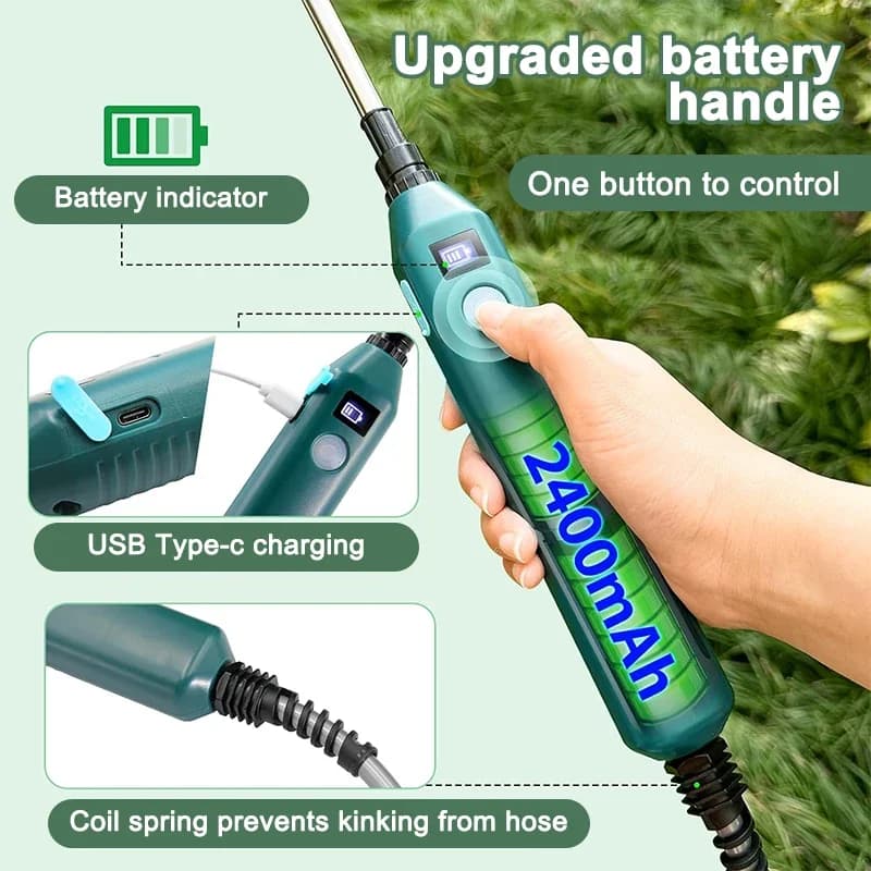 High-Pressure Portable Electric Gardening Sprayer with 3 Mist Nozzles 2400mAh Watering Garden Irrigation Tool