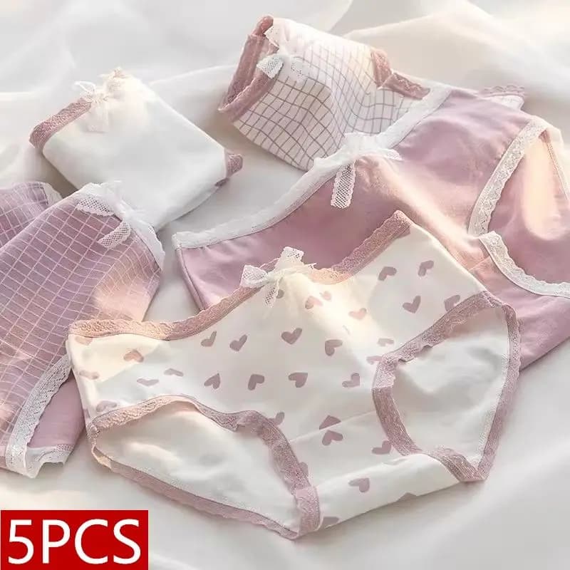 5Pcs/Lot Cute Love Cotton Panties For Women Underwear Print Panty Girls Briefs Breathable Soft Underpants Female Sexy Lingerie
