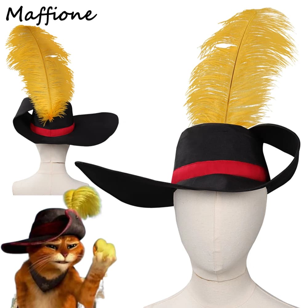 Cat Cosplay Hat Movie Puss Cosplay In Boots Kids Adult Cap With Feather Costume Accessories Child Roleplay Halloween Suit Props