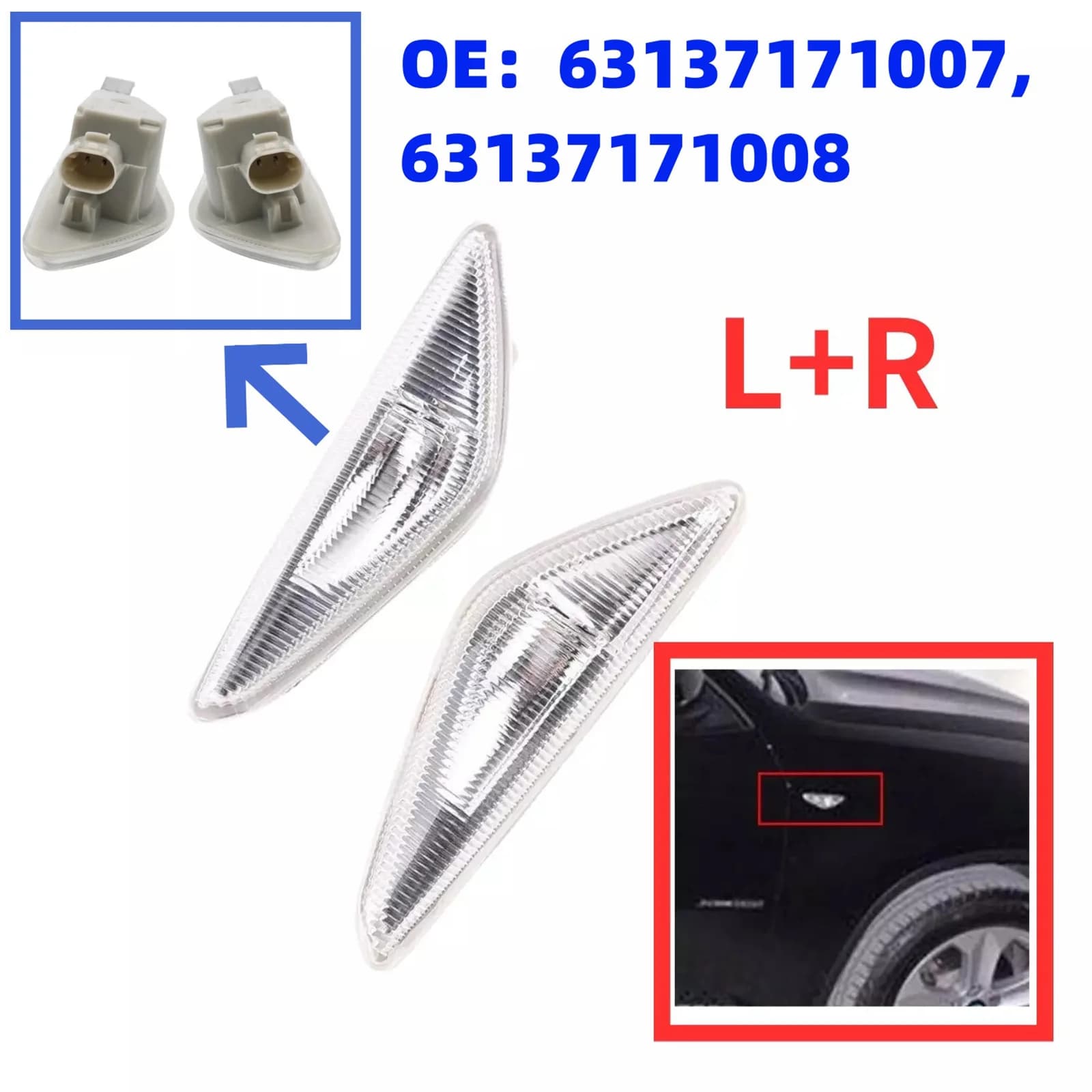 1Pair Vehicle LED Fender Side Marker Light Turn Signal Lights For BMW X3 F25/X5 E70/X6 E71 Car Accessory 63137171007 63137171008