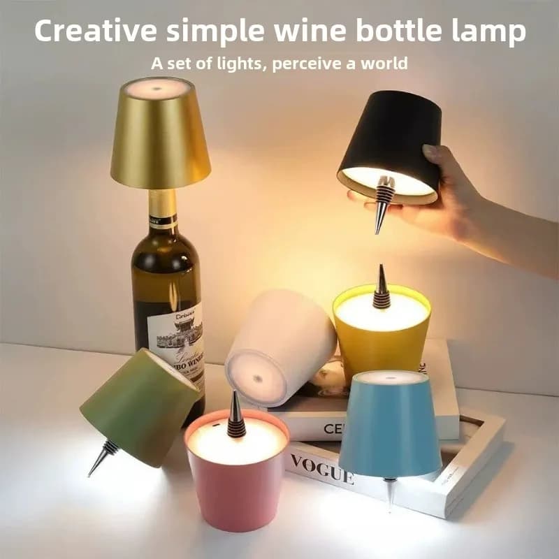 Wireless Bottle Table Lamp Touch Control 3 Colors and Stepless Dimming Night Lamp for Outdoor Bar Wine Bottles Decor Desk Lights