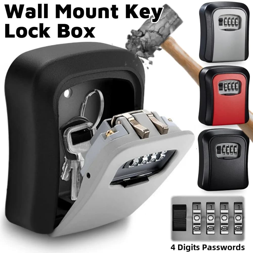 Key Lock Box 4 Digit Password  ABS Security Anti-theft Durable Wall Mounted Password Key Box for Home or Office Key Safe Storage