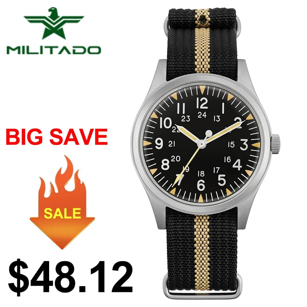 Militado ML07 36mm Quartz Watch VH31 Movement Watches Domed Bubble K1 Crystal  AR Coating Luminous 100m Waterproof Watches