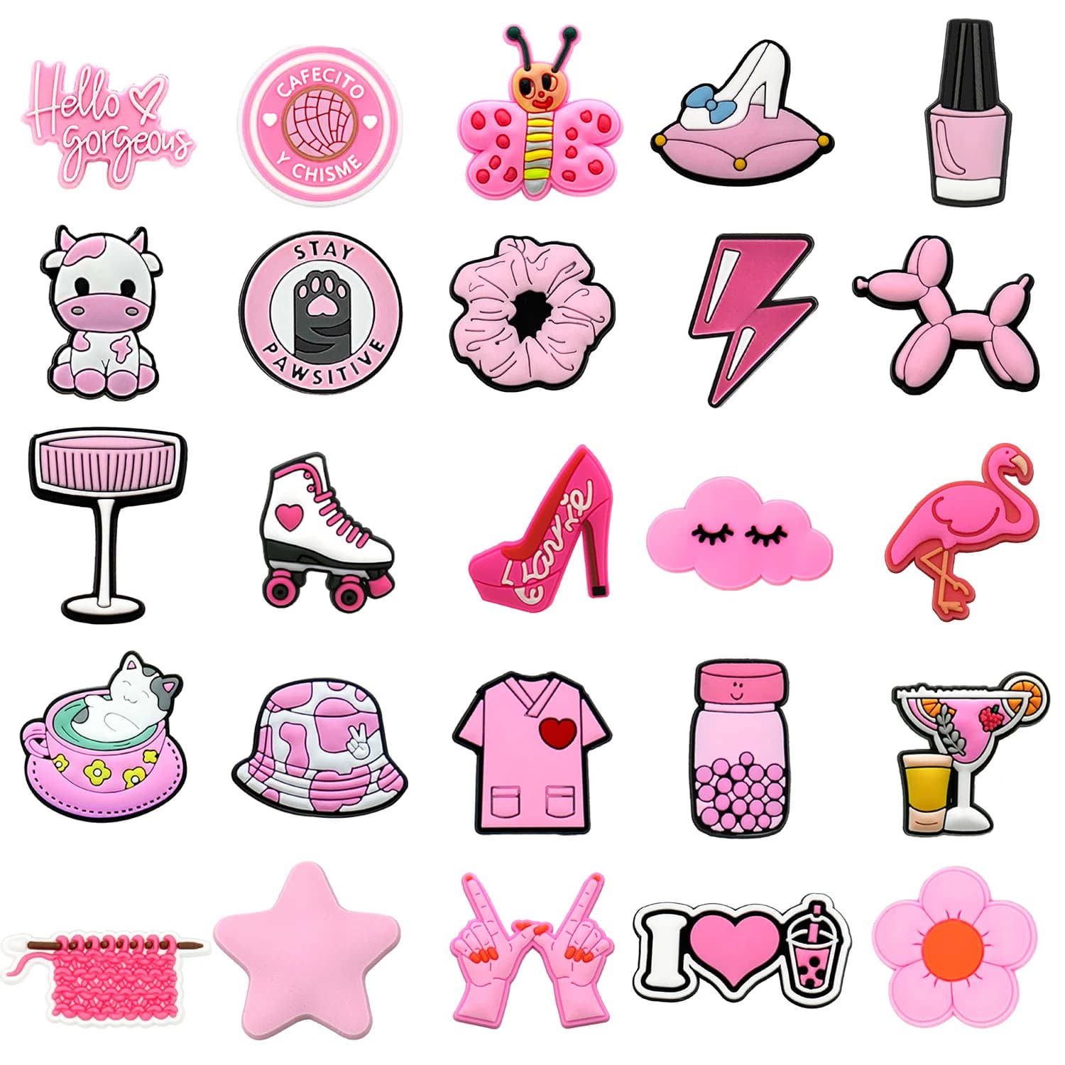 1pcs PVC Pink Cows Cat Shoe Charms for Sneakers Cute Animal Shoe Decorations Accessories Bat for Women Girls Shoe Buckle Pendant