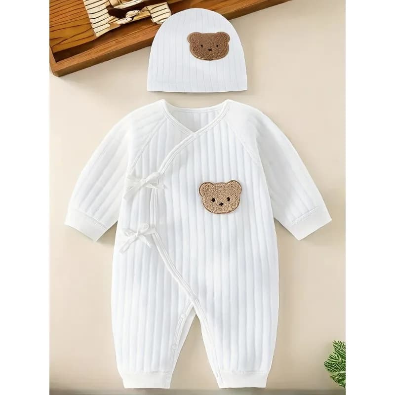 All Seasons Cute Infant Newborn Baby Romper Baby Boy Girl Cartoon Bear Cotton Jumpsuit with Hat
