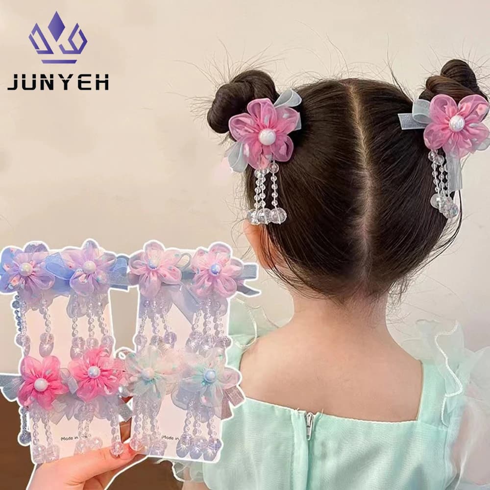 Children's Hanfu Headdress Flower Tassel Ancient Style Clip Hair Accessories Chinese Style Little Girl Tassel Girl Hairpin