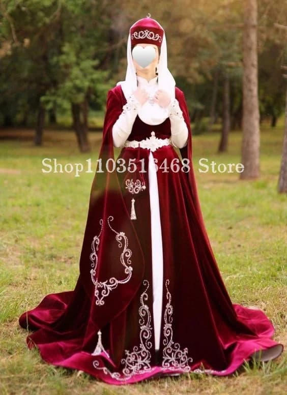 Red Middle Eastern Evening Dress with Long Sleeve Placket Luxurious Beaded Appliques Arabian Bridal Gowns vestidos de fiesta