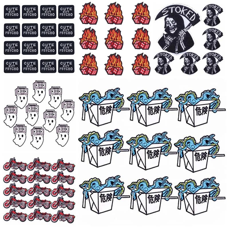 Prajan 10PCS Wholesale Punk Flame Patch Applique Stripes Embroidered Patches For Clothing Stickers Motorcycle Patches On Clothes