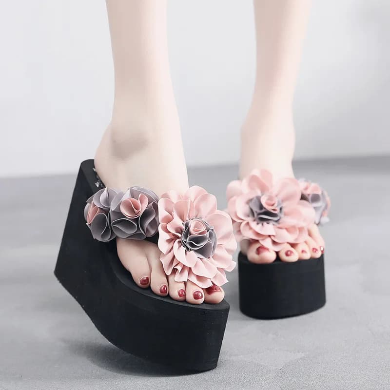 2024 Summer Women's Slippers Flowers Bohemian Ladies Flip-flops Platform Wedge Non-slip Fashion Wear Female Beach Holiday Shoes