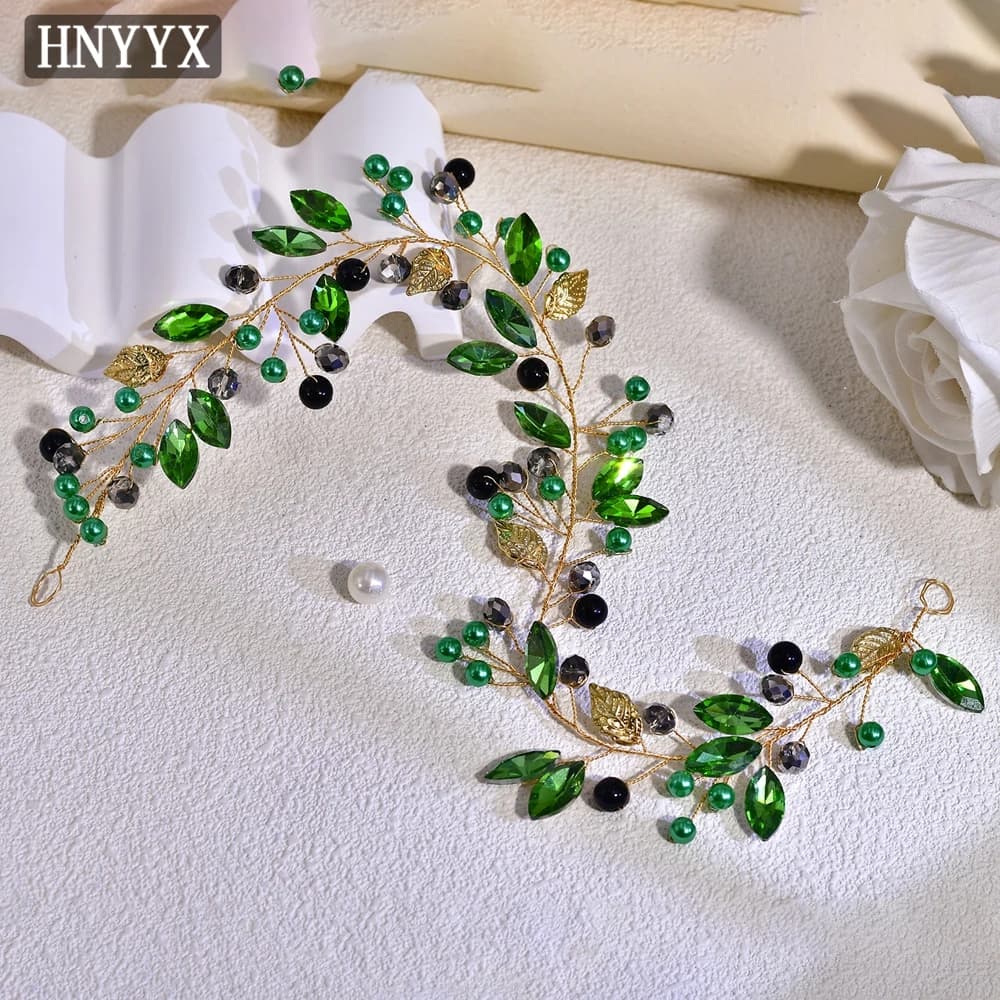 HNYYX Green Bling Rhinestone Belt Daily Fashion Crystal Party Prom Dress Belt Alloy Leaf Bridal Wedding Gown Sash SA233
