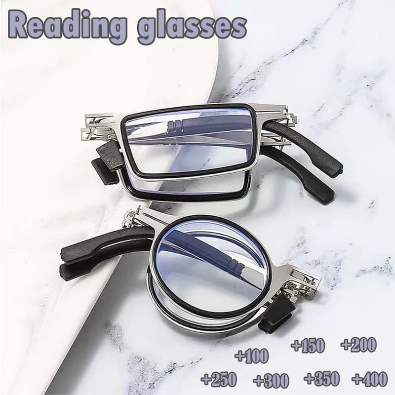 Foldable Reading Glasses Portable For Men Metal Round Square Anti Blue Light Eyeglasses Men Presbyopia Gafas With Diopters Plus