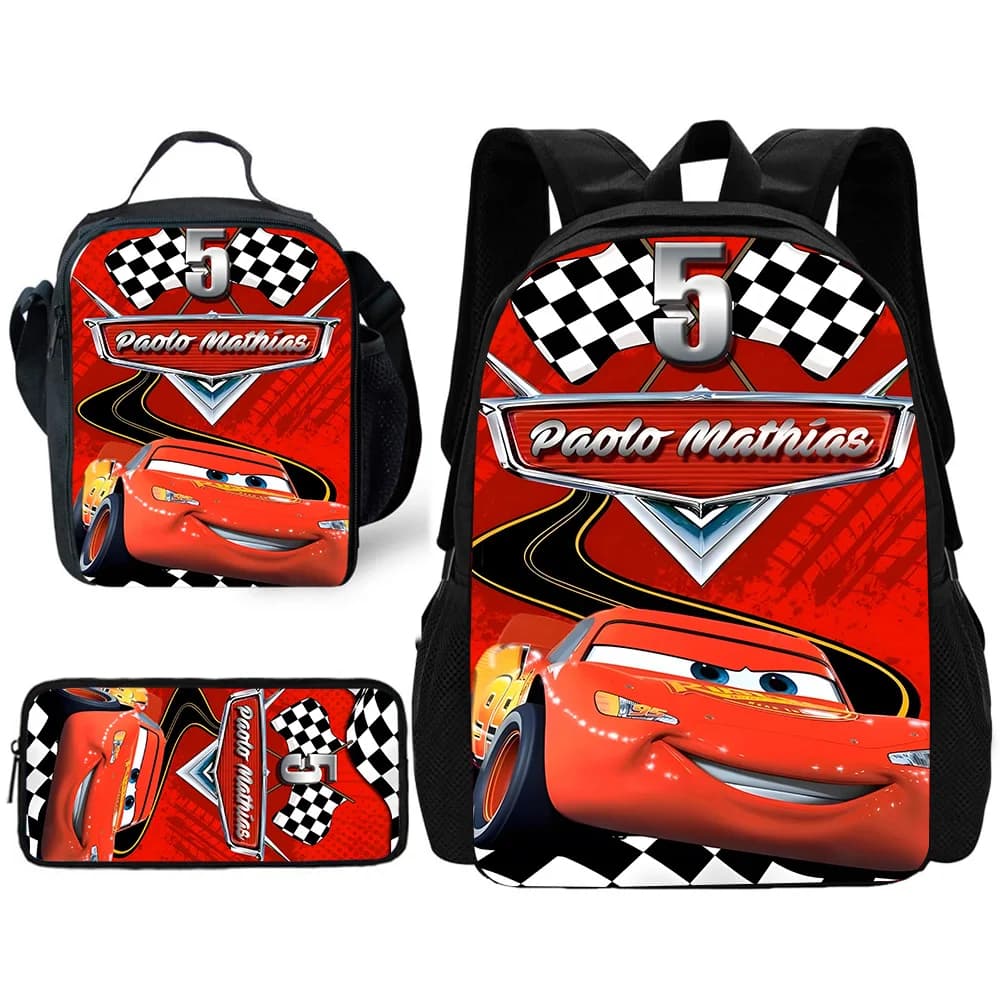 pcs set Racing Lightning McQueens Child School Backpack with Lunch Bags ,Pencil Bags ,School Bags for Boys Girls Best Gift