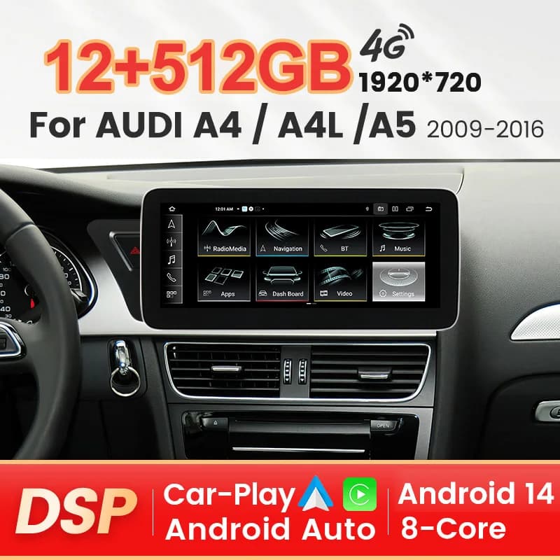 10.25" 12.5" Car Wireless Apple Carplay Android Auto Multimedia Video Player For AUDI A4 A4L A5 B8 GPS Navigaiton 4G Car Stereo
