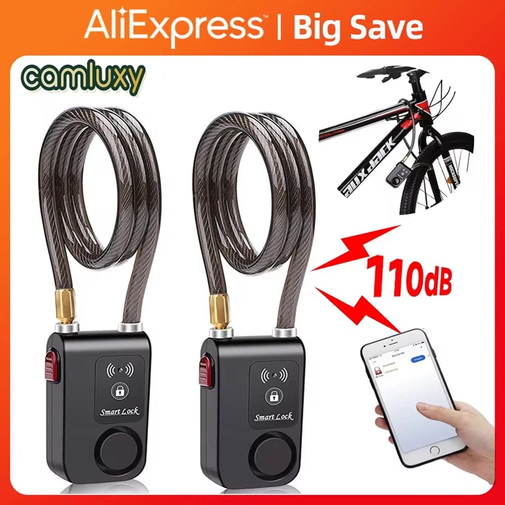 Camluxy Bike Alarm Lock 110dB Security Smart Bluetooth Remote Control Bicycle Lock  Anti-Theft Vibration for Motor Waterproof