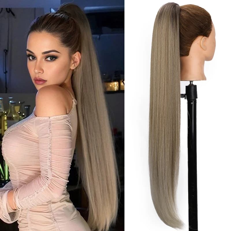 Long Straight Drawstring Ponytail for Women Synthetic Natural Straight  Ponytail Hairpiece Extensions Ombre Clip on Horse Tail