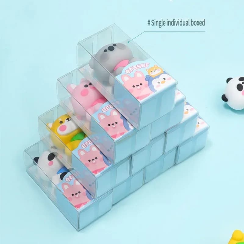 New Creative Mini Animal Eraser Cute Cartoon Panda Penguin Shiba Inu Dinosaur Rubber Brush Pen
