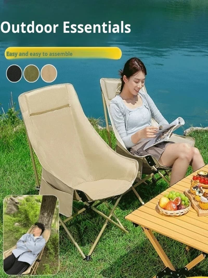 Height Adjustable Folding Chair Camping Ultralight Moon Chair Lightweight Outdoor Folding Chair