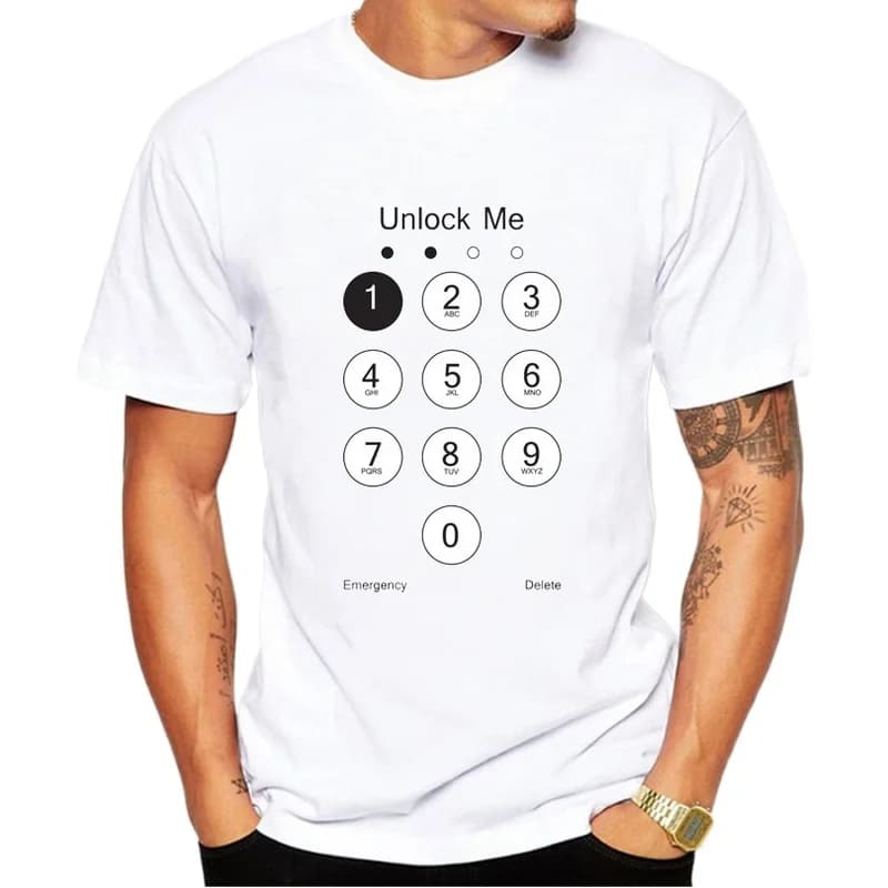 Men's Tops Summer Short Sleeve White 100%Cotton T-shirt Hip Hop Lock Screen Print Funny Casual Eu Size XS-5XL Tee Shirts Male