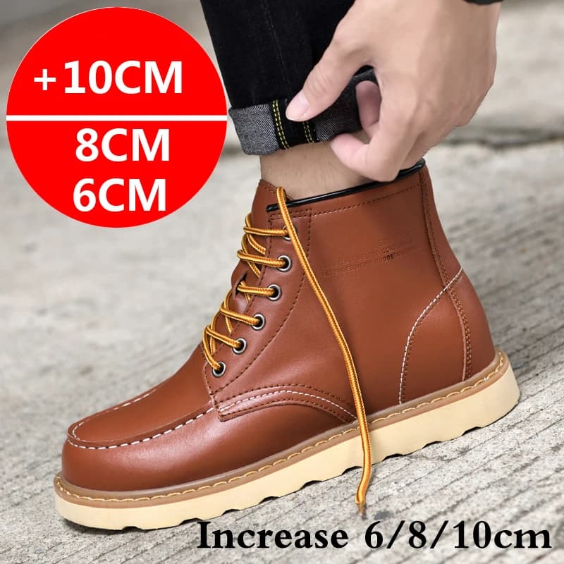 Men Boots Elevator Shoes Hidden Heels High Soft Leather Heightening Shoes For Man Increase Insole 10CM 8CM 6CM Warm Height Boots