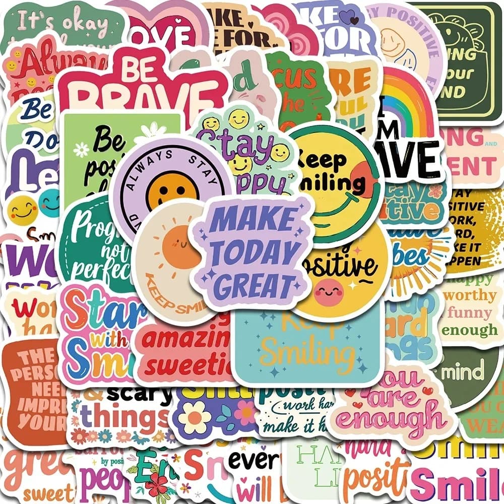 50PCS Positive Affirmation Stickers Kawaii Harajuku Skateboard Graffiti Decals Luggage Suitcase Bike Gift Phone Bike Stickers