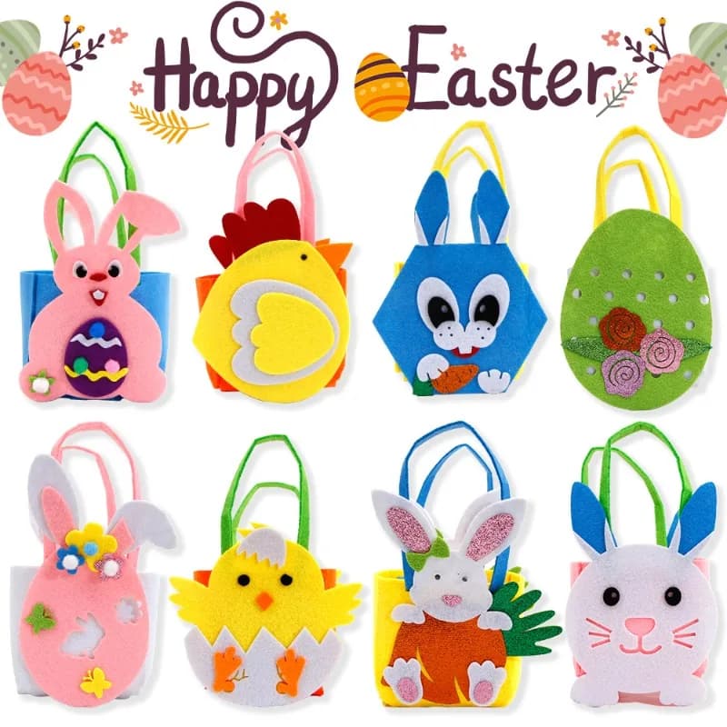New Arrival Kids Gift Easter Tote Basket Bunny Egg Chick Candy Bags Children DIY Creative Felt Tote Bags