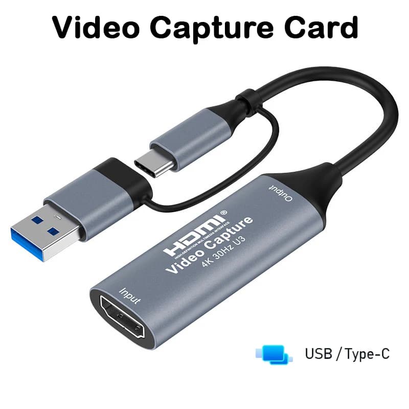 2 in 1 USB 3.0 Video Capture Card 4K HDMI-compatible to USB 2.0 Type-C Game Grabber Record For Switch Xbox PS5/4 Live Broadcast