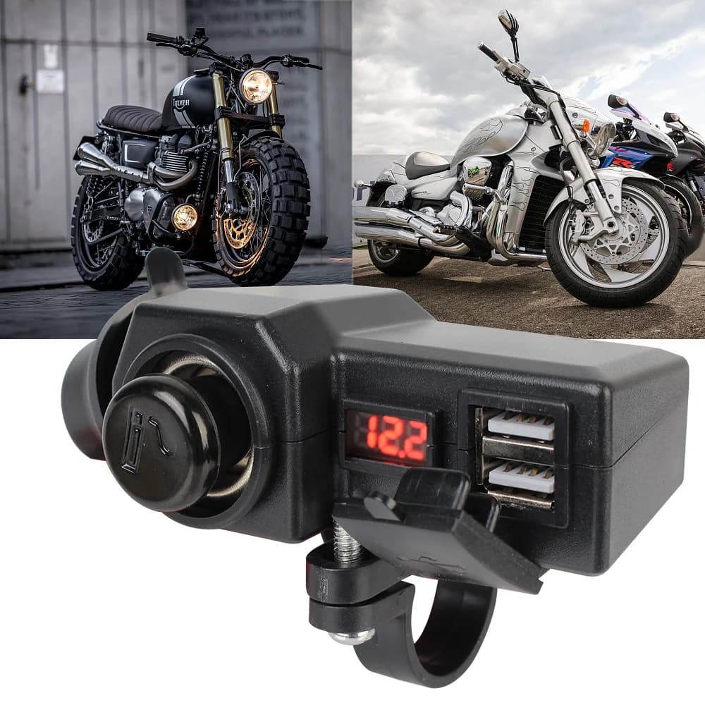 10-24V 3.4 A Quick Charge 3.0 Motorcycle Charger Digital Voltage Meter Dual USB Socket with Cigarette Lighter ON/OFF Switch