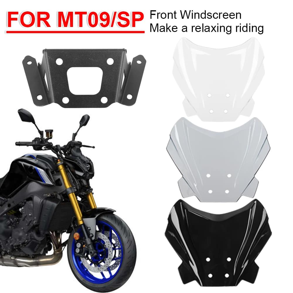 MT09 Windscreen Motorcycle Front Wind Deflector Screen With Bracket Accessories For Yamaha MT 09 SP 2021 2022 MT-09 Windshield
