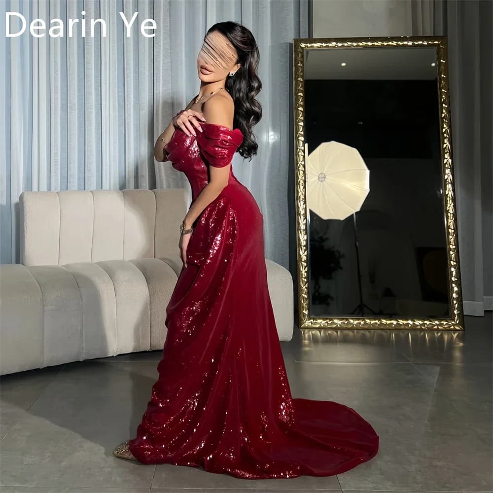 Customized Prom Gown Dearin Off-the-shoulder Sheath Floor Length Skirts Sequin Bespoke Occasion Dresses Formal Saudi Arabia Even