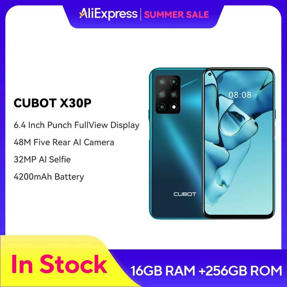 Cubot X30P, Smartphone Android 13, 48MP Five Camera, 16GB RAM, 256GB ROM, NFC, 6.4" FHD+ Hole-punch Screen, 4200mAh, 4G Phone