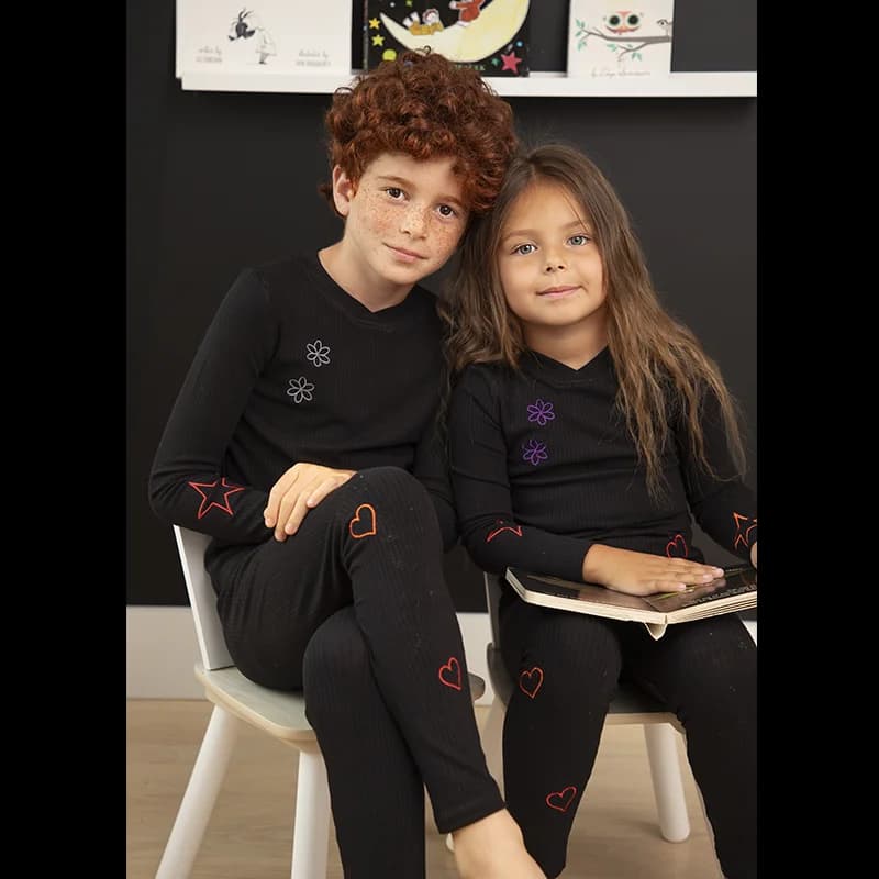 Ali-Plus Kids Embroidery Ribbed Cotton Collection Sibling Clothing Girl Boy Sets Bro Sis Pajamas Full Sleeve For Winter Children