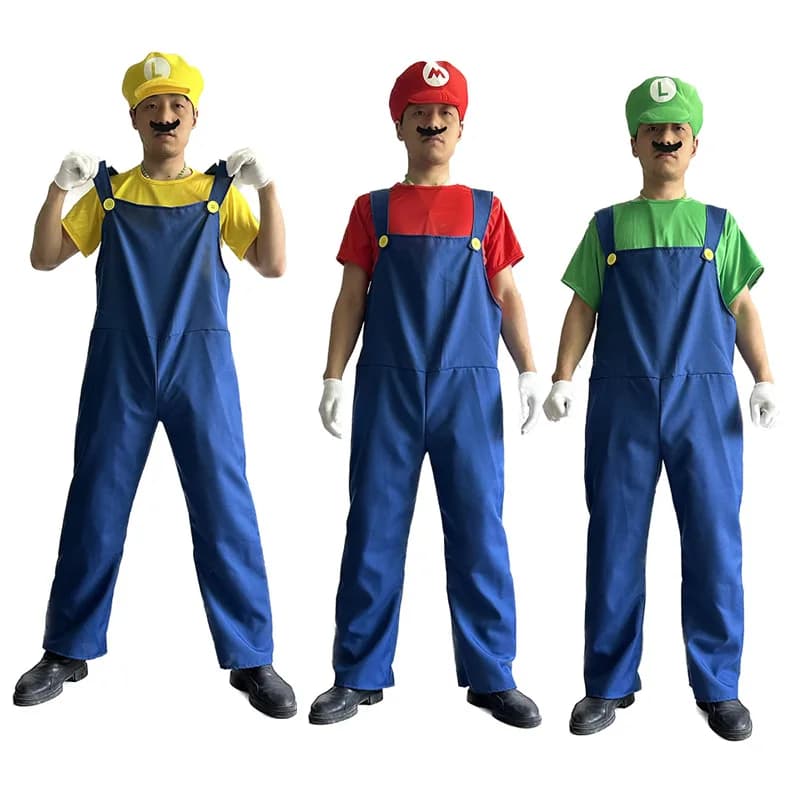 Game Super Brother Marios Luigi Bros Cosplay Costumes Short-sleeved T-shirt Overalls Suit Man Kids Carnival Halloween Costumes