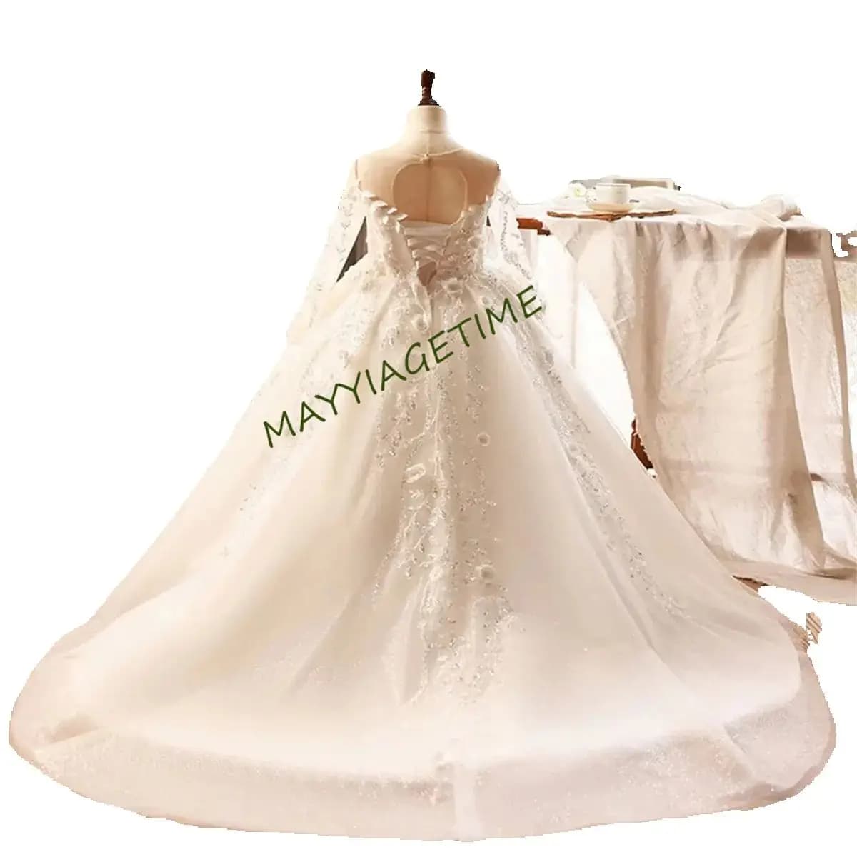 Luxury Dubai White Flower Girl Dresses Pearls Beads Flowers Princess Gown for Kids Birthday Wedding Party Pageant