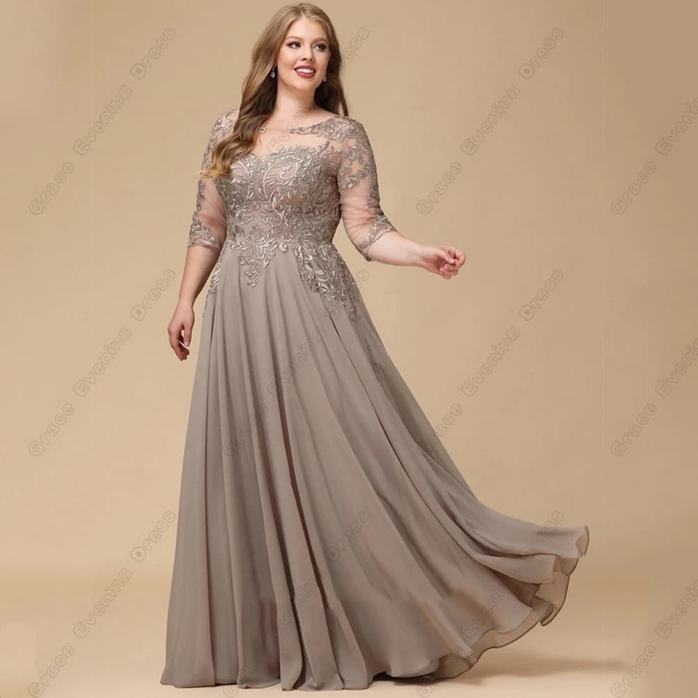 Customized Plus Size Mother of Bride Dresses with Lace Three Quarter Chiffon Wedding Party Dresses  for Women Robe De Soirée