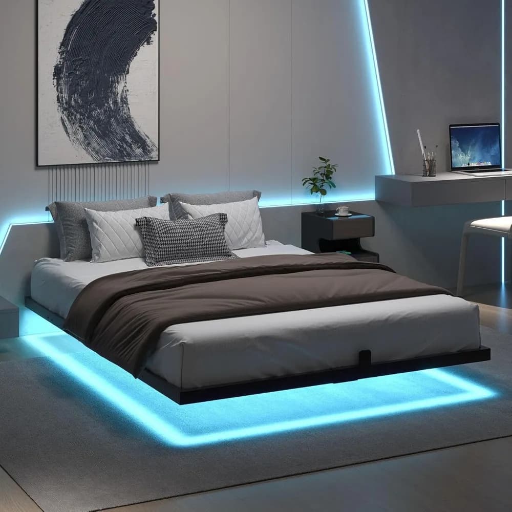 Bed Frame Full Size with Smart LED Lights, Metal Platform Bed, No Box Spring Needed, Noise-Free, Easy Assembly