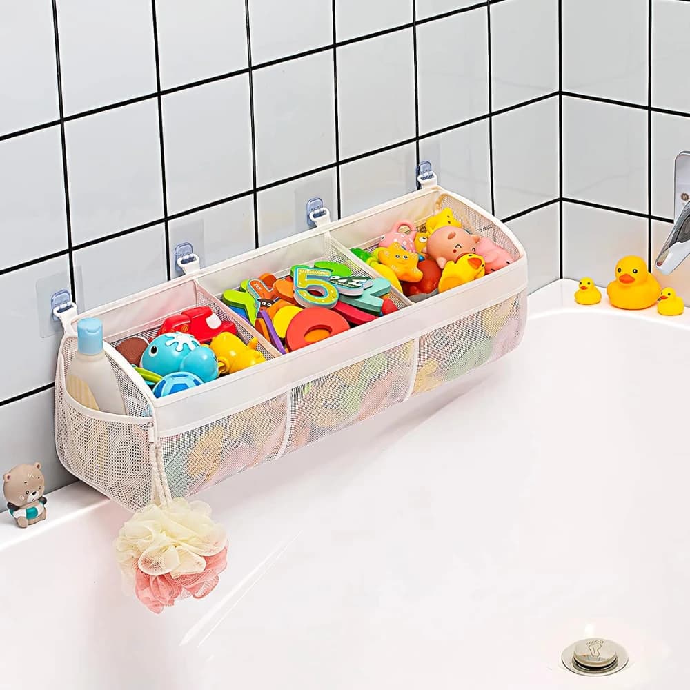 3 Compartment Horizontal Large Openings Bath Toy Organizer for Tub,  Capacity Upgrade Bath Storage and Holder,Easy Sorting