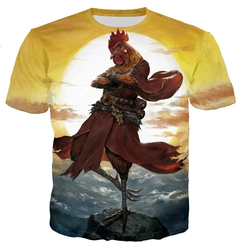 3D Printed Flower Rooster Print Summer Fashion Men's T-Shirt Casual, Breathable and Comfortable Crewneck Oversized Short-sleeved