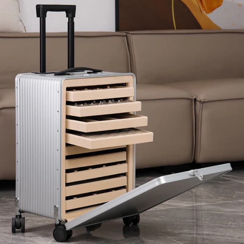 9 Layers Large Capacity Jewelry Storage Box Portable Jewelry Organizer Trolley Case Luxury Packaging Boxes with Password Lock