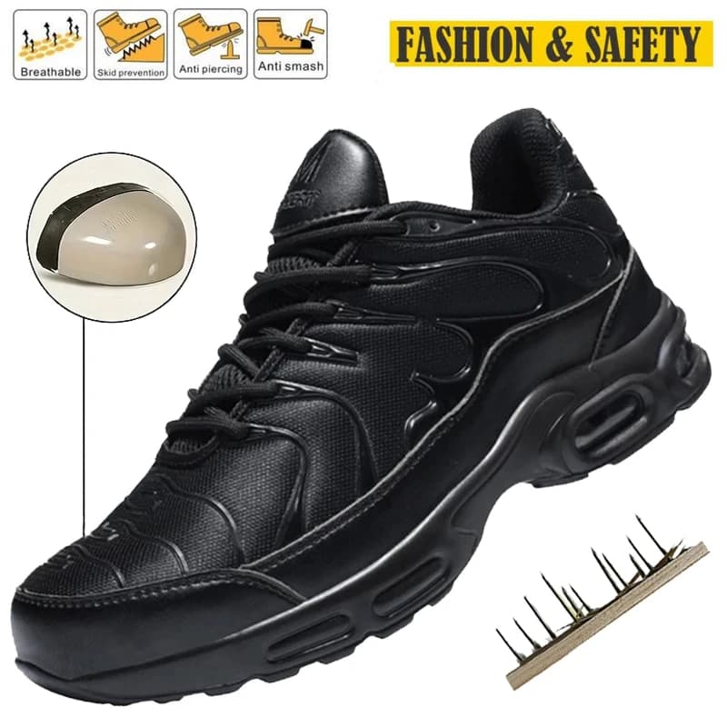 Steel Toe Shoes for Men Indestructible Work Shoes Lightweight Non Slip Safety Shoes Air Shock Sneakers Construction Work Shoes