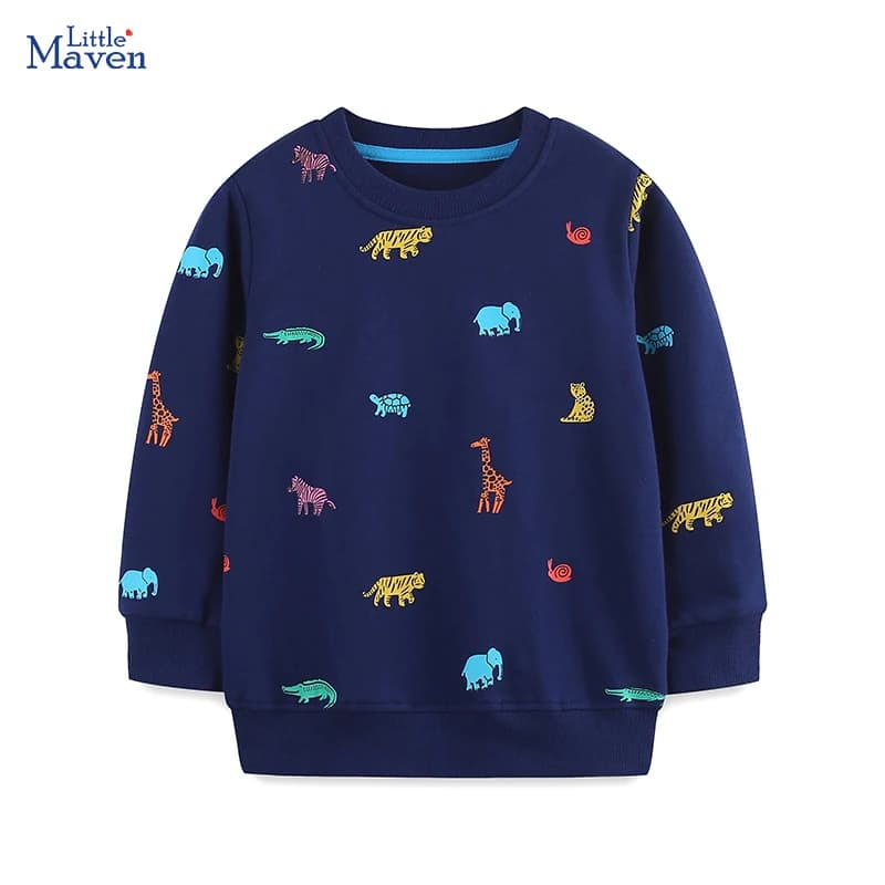 Little maven Children's Clothing Toddler Baby Boys Kids Clothes 2024 Autumn Spring Cartoon Animals Sweatshirts Tops Cotton
