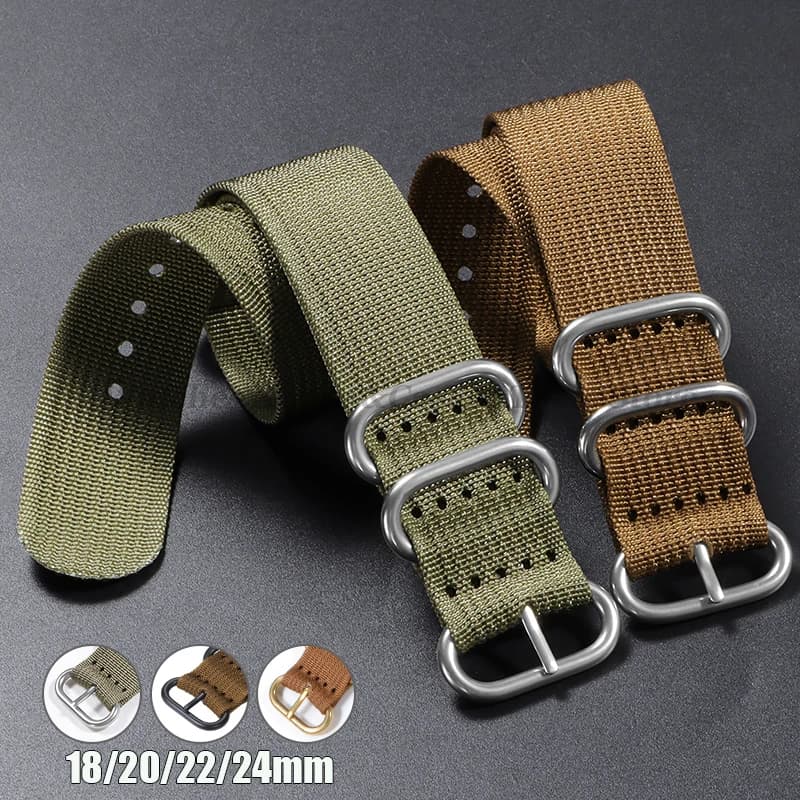 Watch Strap Nylon Silver Black Gold Ring Buckle 18mm 20mm 22mm 24mm Man Women for Seiko Ribbed Braid Replace Watch Accessories