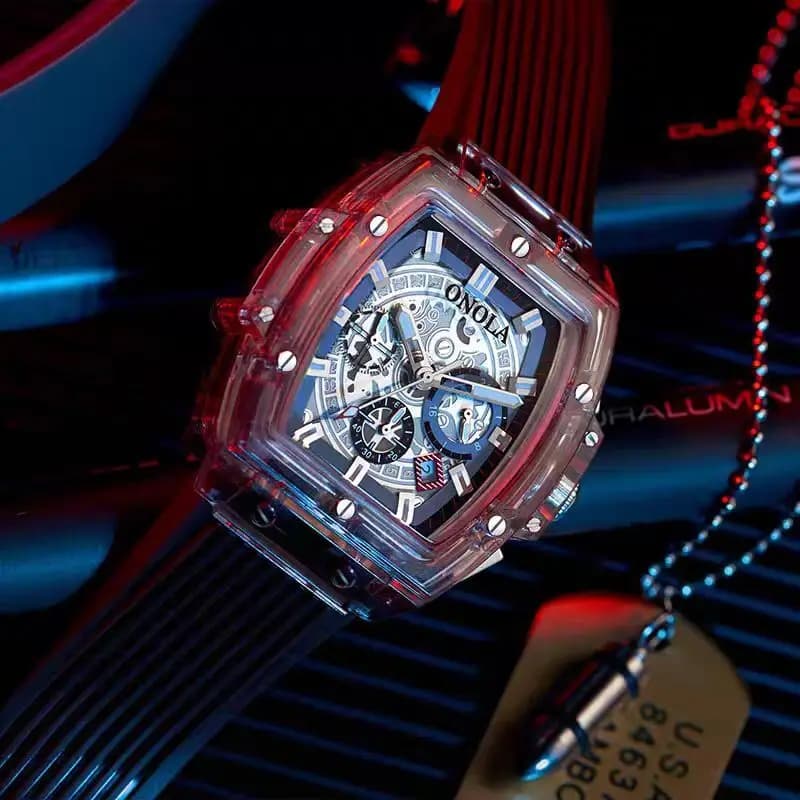ONOLA Mens Watch Top Brand Transparent Plastic Waterproof Fashion Sports Silicone Quartz Watches for Men Relojes Para Hombre